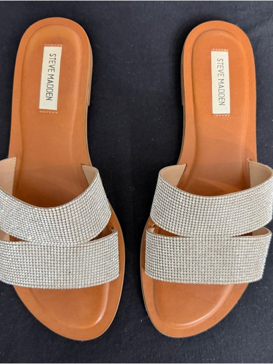 Steve Madden Shoes - Steve Madden Tan Slides with Sparkling Silver Straps